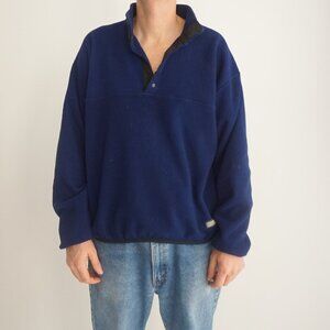 VTG '90S Russell Athletic Navy Fleece Button Collar Outdoor Pull Over Sweater L